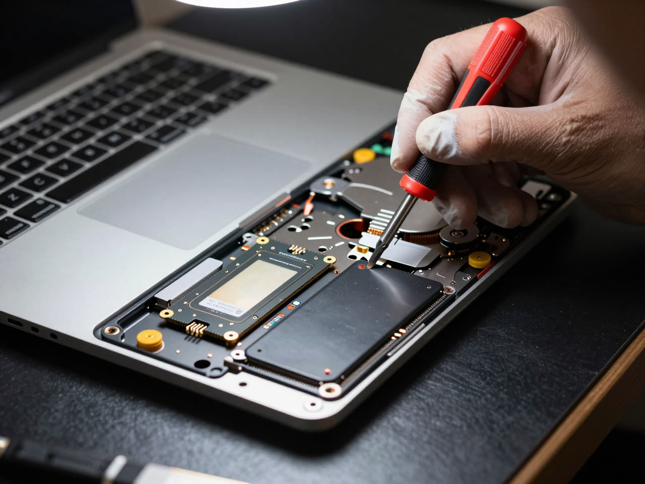 Laptop hardware repair in progress